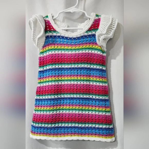 Baby Gap Toddler Crochet Flutter Sleeve Dress Size 4 Years Striped Rainbow - Picture 1 of 8